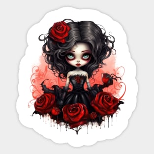 Gothic Roses Scary Girl Sticker